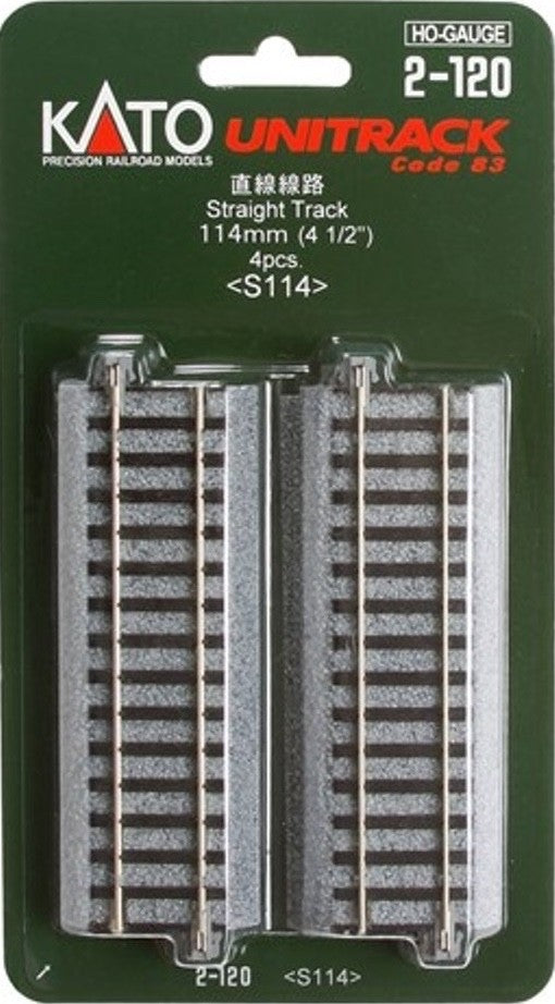 Kato 2-120 HO Scale 114mm 4-1/2" Straight Track - 4pcs