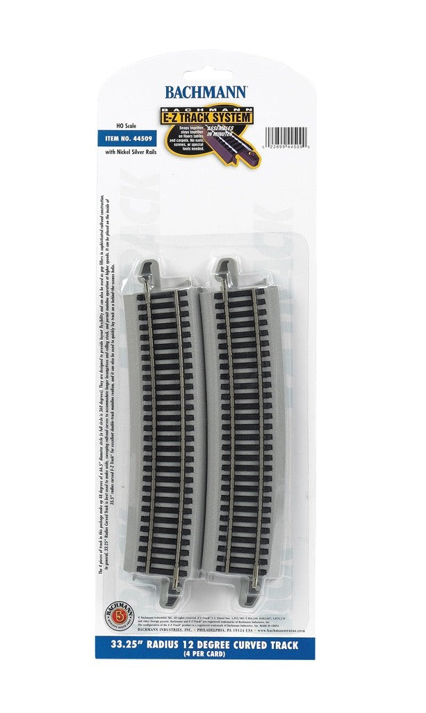 Bachmann 44509 HO Scale EZ-Track 33.25" Radius 12 Degree Curve Track - 4pcs
