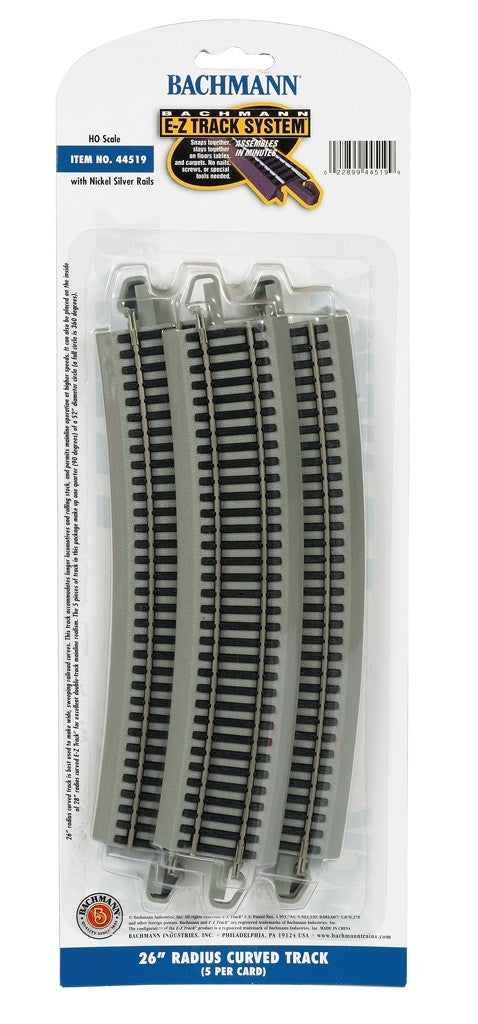 Bachmann 44519 HO Scale EZ-Track 26" Radius Curve Track - 5pcs