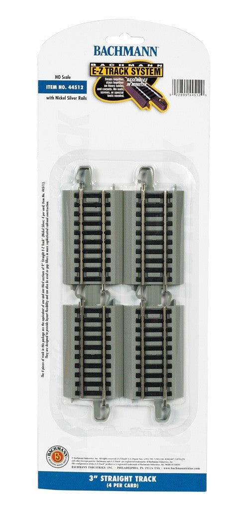Bachmann 44512 HO Scale EZ - Track 3" Straight Track - 4pcs - Oakville Model Trains Depot