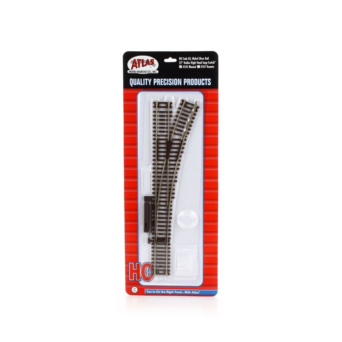 Atlas 545 HO Scale Code 83 RH Right Hand 22" Radius Manual Snap Switch/Turnout - Oakville Model Trains Depot