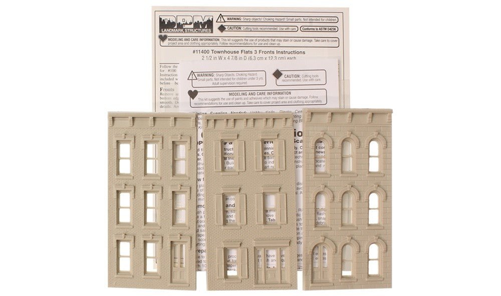 DPM 11400 HO Scale Townhouse Flats - 3 Fronts Only (Background Building Set) - Oakville Model Trains Depot