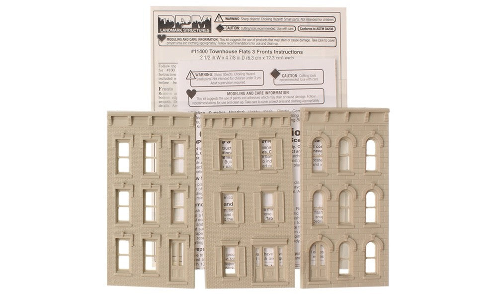 Woodland Scenics DPM 11400 HO Scale Townhouse Flats - 3 Fronts Only