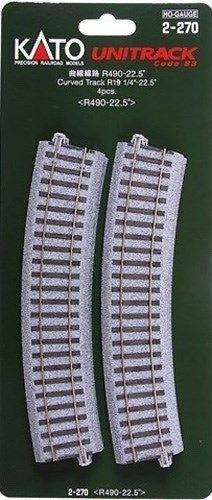 KATO 2 - 270 HO Scale Unitrack R490mm (R19 - 1/4") 22.5° Curved Track - 4 - Pack - Oakville Model Trains Depot