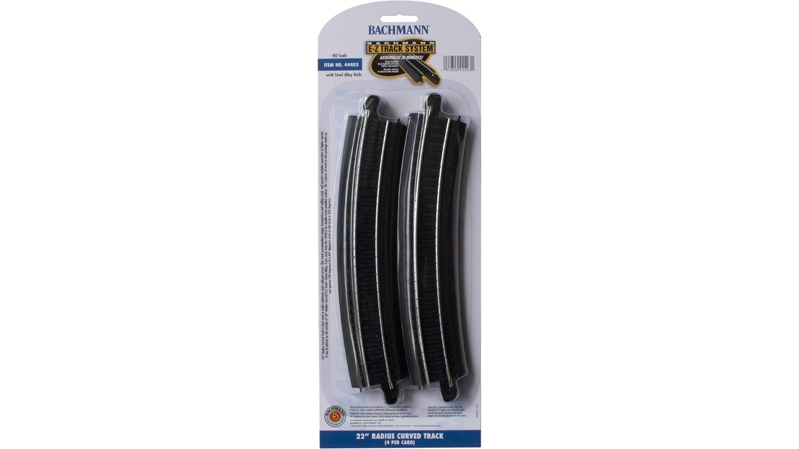 Bachmann 44403 HO Scale 22" Radius Curved E-Z Steel Track on Black Roadbed - New