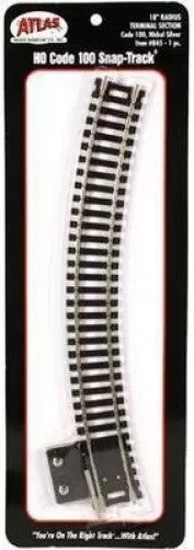 Atlas 845 HO Code 100 Nickel Silver 18" Radius Curve Terminal Track - 1pc