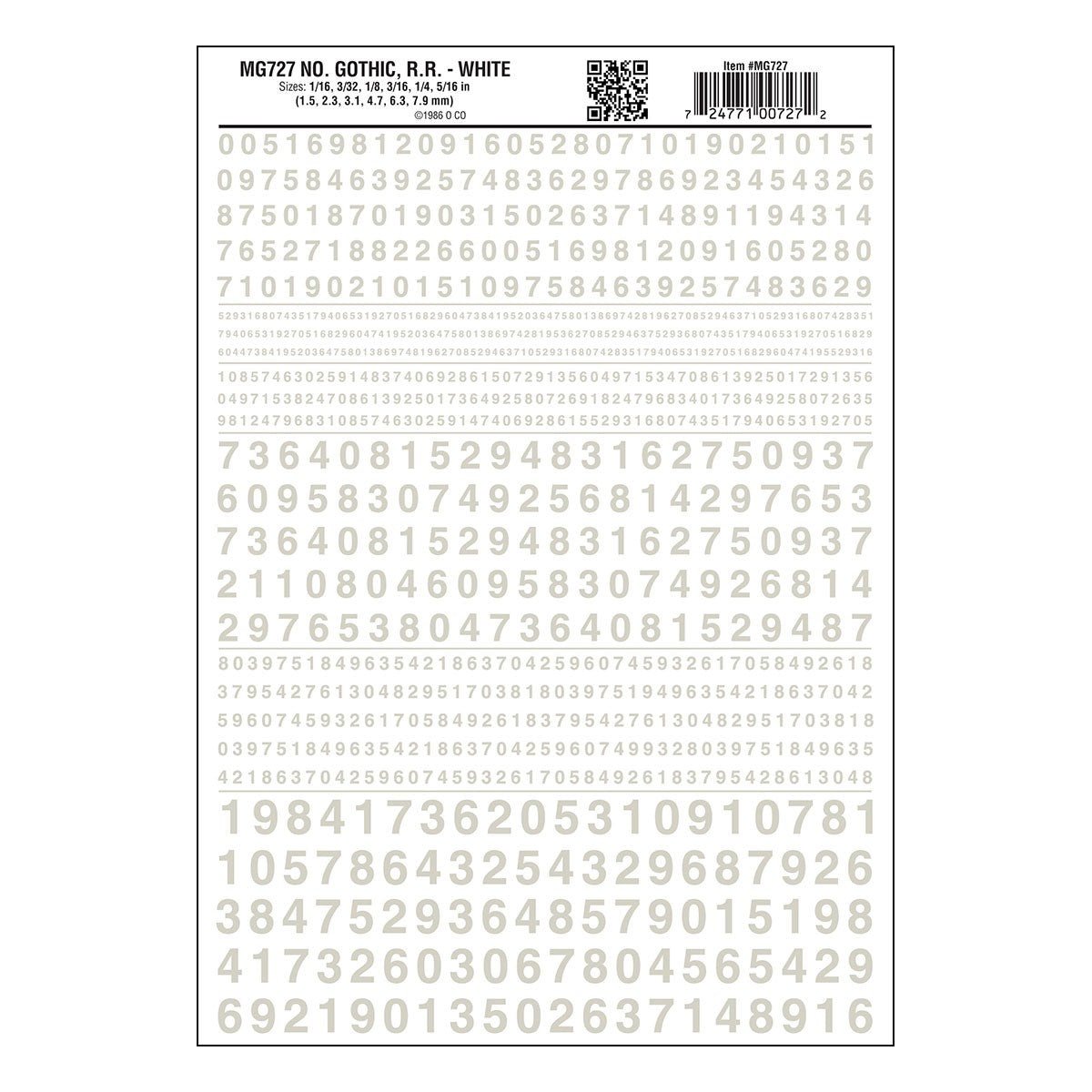 Woodland Scenics MG727 Numbers Gothic R.R. White Decals - Oakville Model Trains Depot