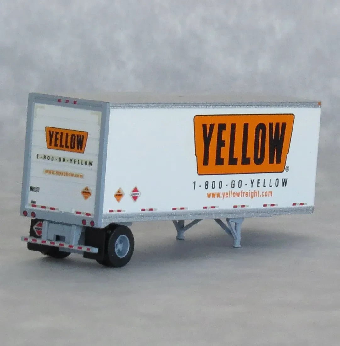 TrainWorx 42885 - 05 N Scale Yellow Freight (Orange) 28' Pup Van Trailer + Converter Dolly (LTL Doubles) - Oakville Model Trains Depot