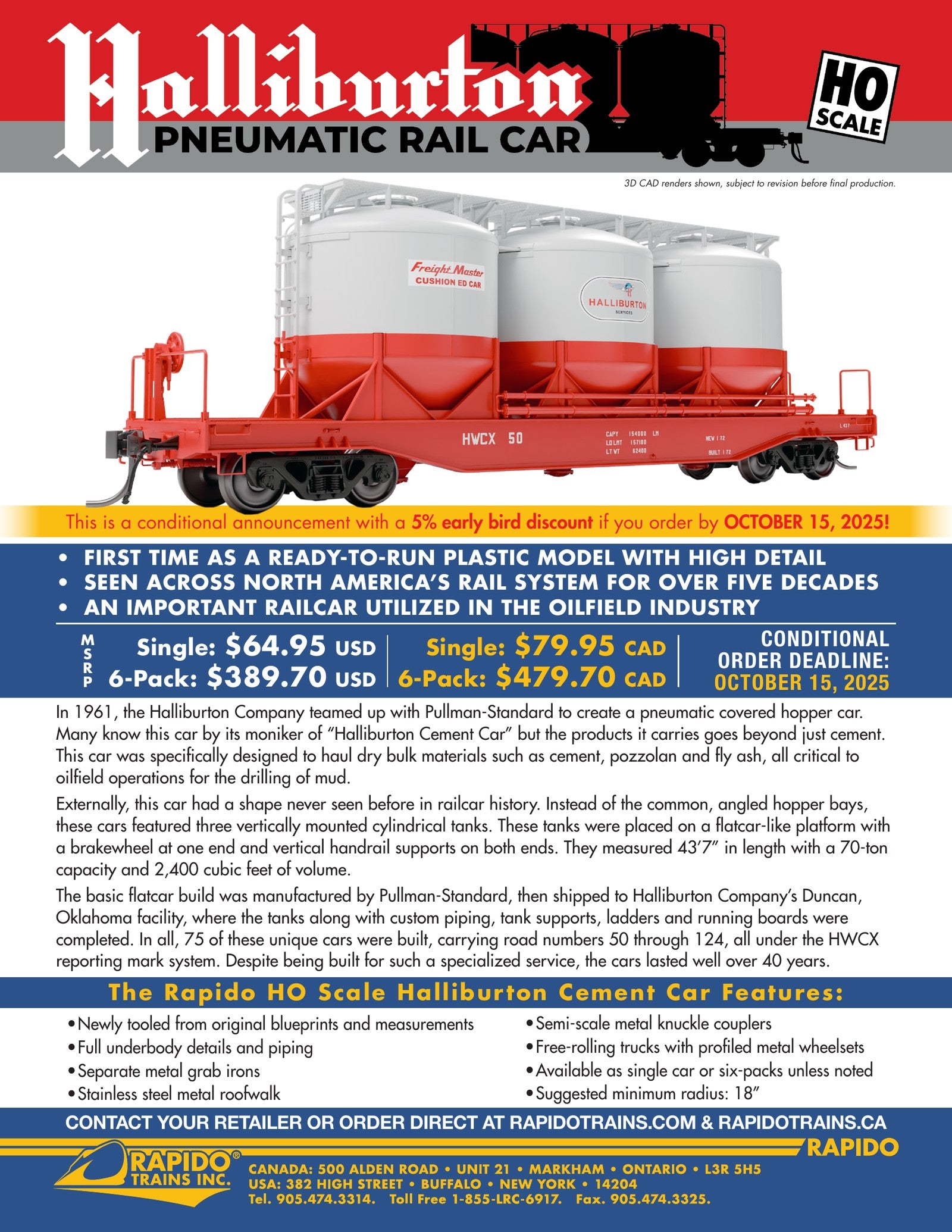 Rapido Halliburton Pneumatic Railcar sales sheet