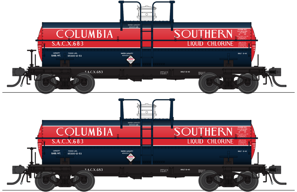 Broadway Limited Imports 10350 HO 6000 Gallon Tank, Columbia Southern, Dark Blue & Red, 2-pack (SACX #631, SACX #633)