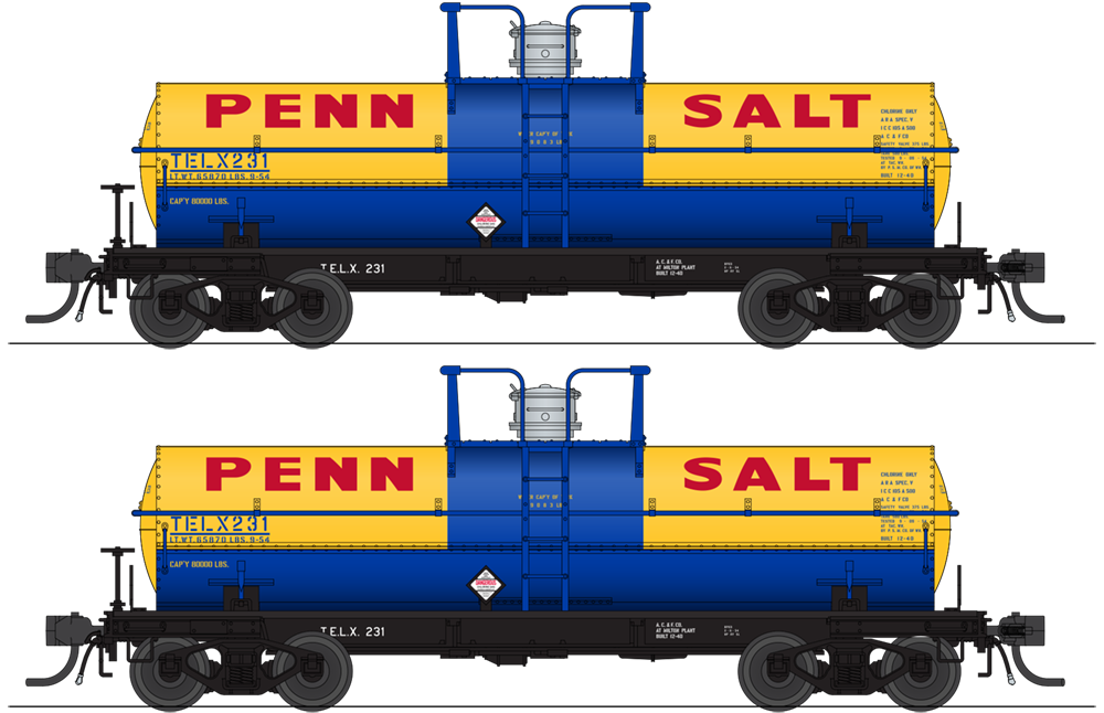 Broadway Limited Imports 10358 HO 6000 Gallon Tank, Penn Salt, Blue & Yellow, 2-pack (TELX #322, TELX #323)