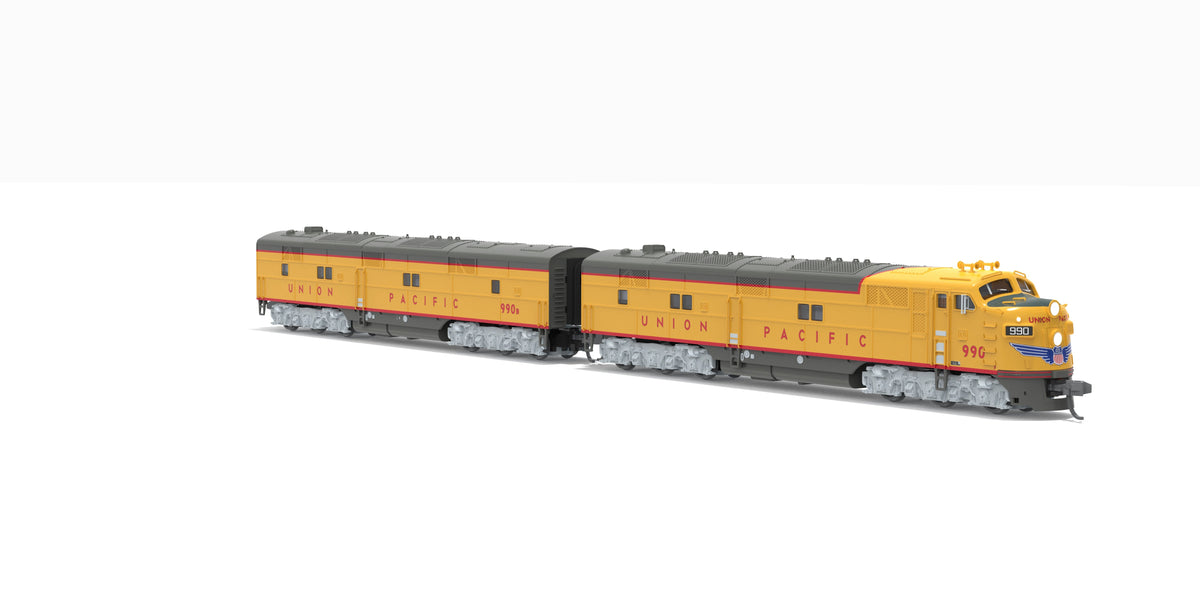 Broadway Limited Imports 10239 N EMD E7 A/B Set, UP 990 / 990B, Yellow & Gray, 1960's Appearance, A-unit No-Sound / DCC-Ready, Unpowered B, N - view 3