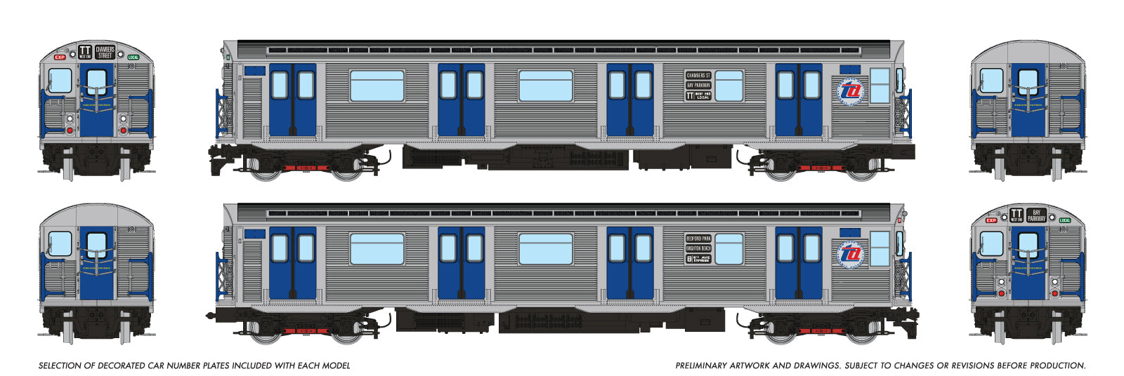 Rapido HO Budd R32 "Brightliner" (DC/DCC/Sound): NYCTA - TA Logo: TT West End Local
