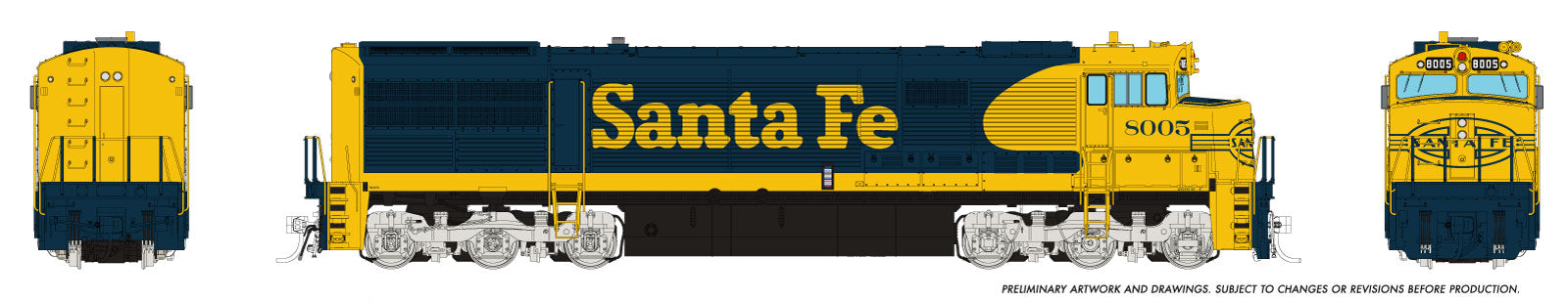 Rapido HO GE U30CG w/o SG (DC/Silent): Santa Fe - Yellow Warbonnet w/ Large Logo: #8005