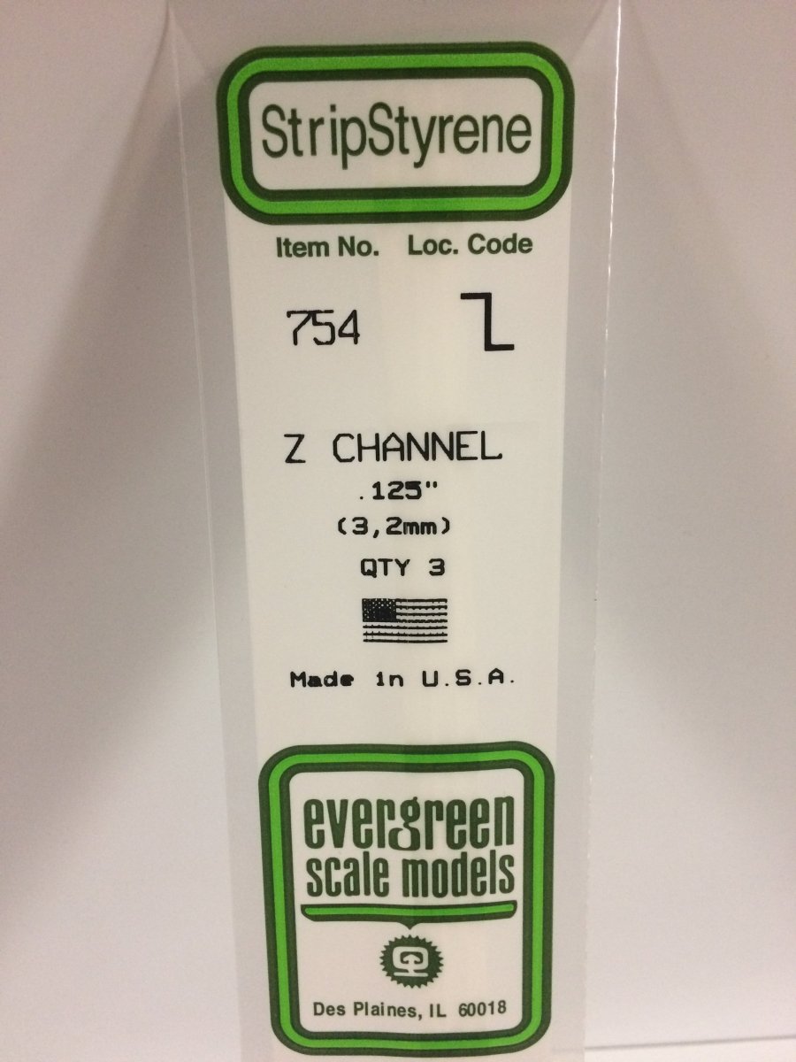 Evergreen 754 .125" (3.2mm) Opaque White Polystyrene Z - Channel (3 pcs) - Oakville Model Trains Depot