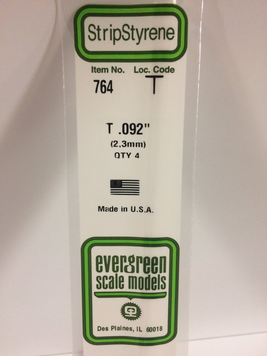 Evergreen 764 .092" (2.3mm) Opaque White Polystyrene T - Shape (4 pcs) - Oakville Model Trains Depot