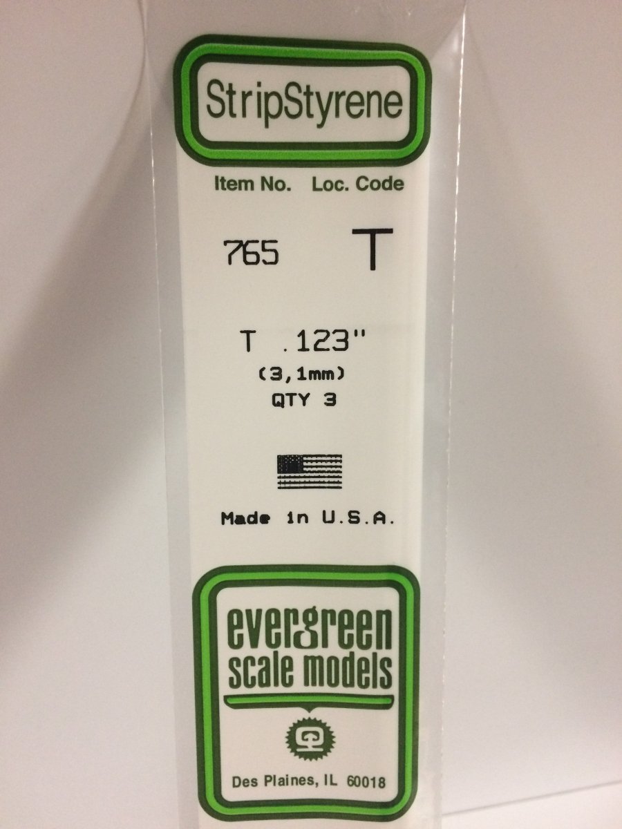 Evergreen 765 .123" (3.1mm) Opaque White Polystyrene T - Shape (3 pcs) - Oakville Model Trains Depot