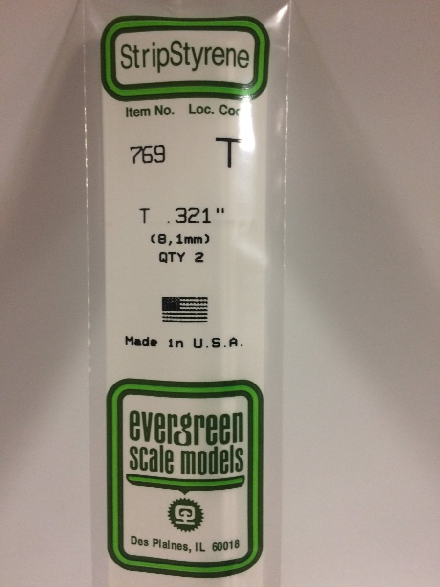 Evergreen 769 .321" (8.1mm) Opaque White Polystyrene T - Shape (2 pcs) - Oakville Model Trains Depot