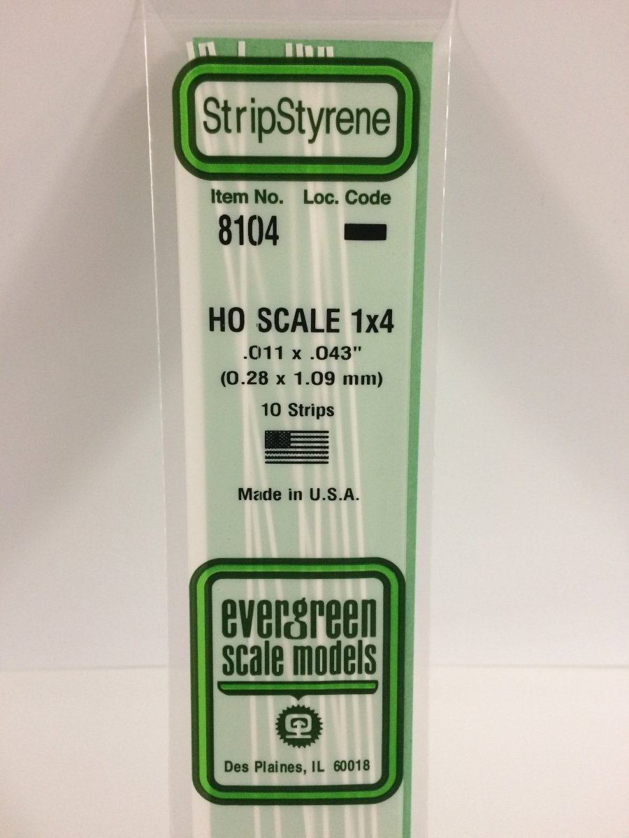 Evergreen 8104 .011" X .043" Opaque White Polystyrene HO Scale Strips (1x4) (10 pcs) - Oakville Model Trains Depot