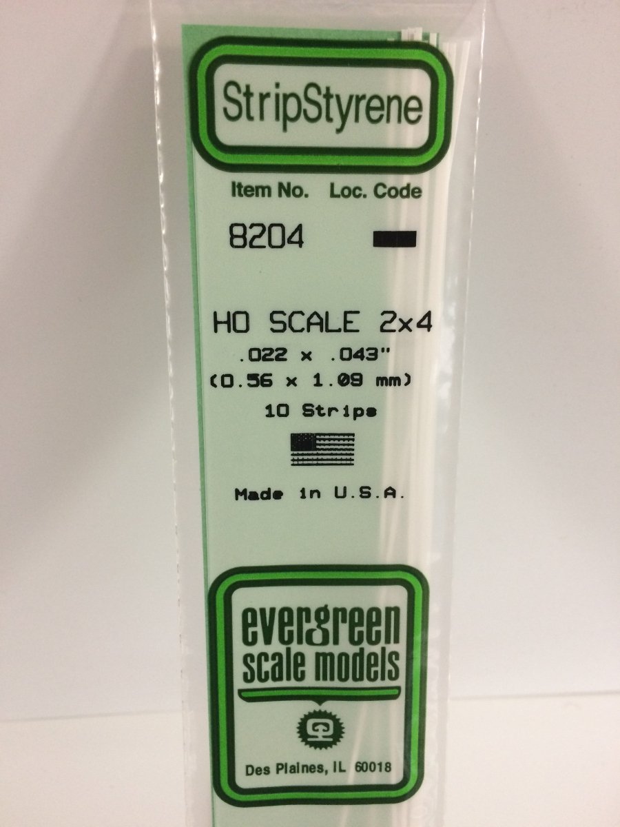 Evergreen 8204 .022" X .043" / .6mm X 1.1mm Opaque White Polystyrene HO Scale Strips (2x4) (10 pcs) - Oakville Model Trains Depot