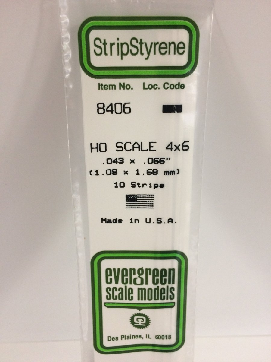 Evergreen 8406 .043" X .066" / 1.1mm X 1.7mm Opaque White Polystyrene HO Scale Strips (4x6) (10 pcs) - Oakville Model Trains Depot