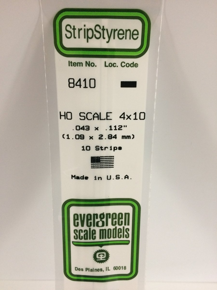 Evergreen 8410 .043" X .112" / 1.1mm X 2.8mm Opaque White Polystyrene HO Scale Strips (4x10) (10 pcs) - Oakville Model Trains Depot
