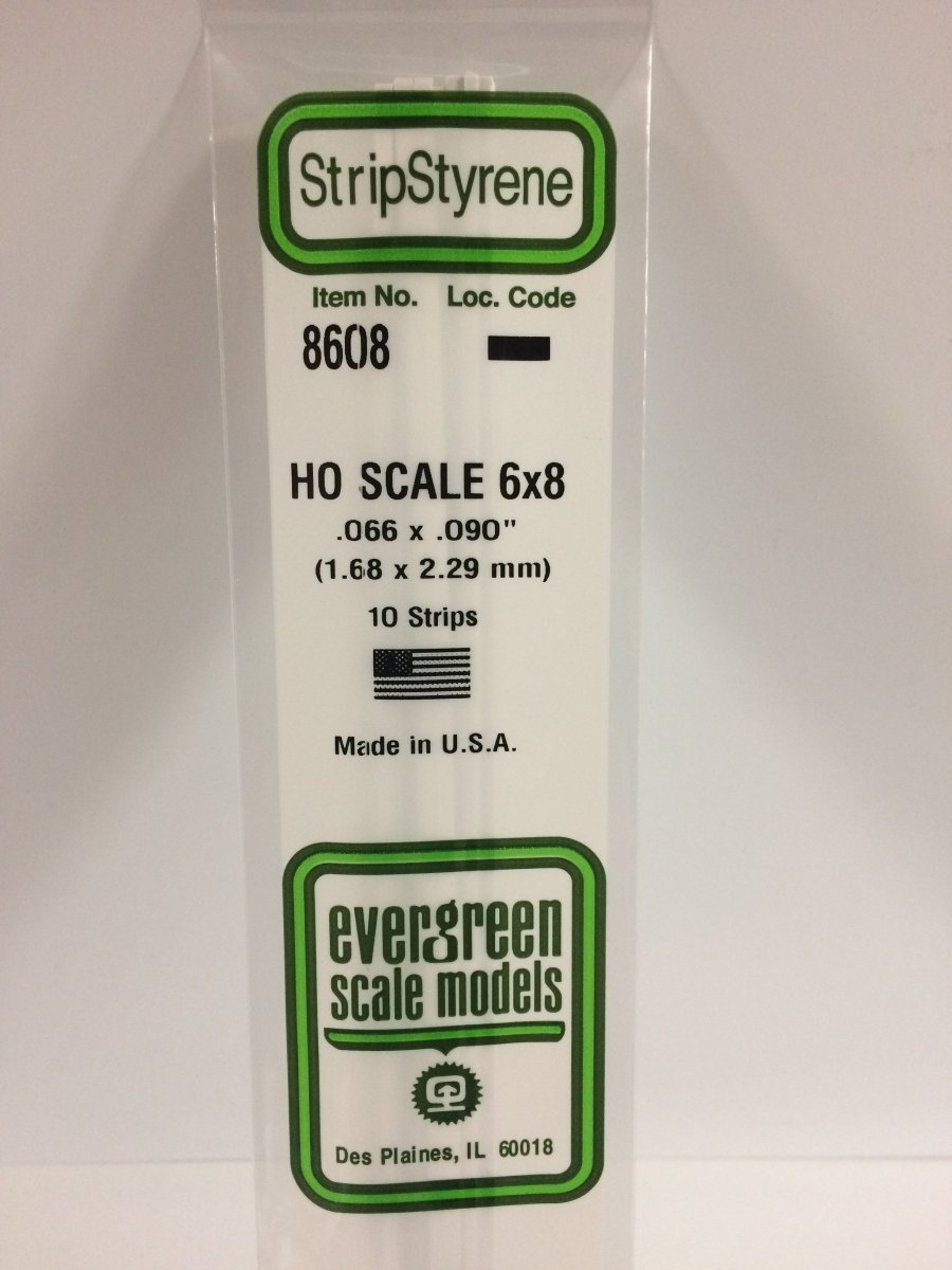 Evergreen 8608 .066" X .090" / 1.7mm X 2.3mm Opaque White Polystyrene HO Scale Strips (6x8) (10 pcs) - Oakville Model Trains Depot