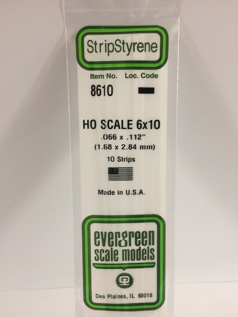 Evergreen 8610 .066" X .112" / 1.7mm X 2.8mm Opaque White Polystyrene HO Scale Strips (6x10) (10 pcs) - Oakville Model Trains Depot