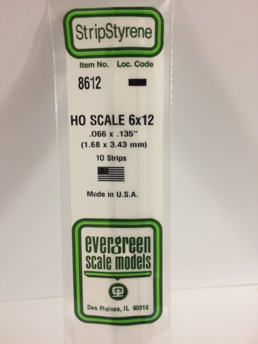 Evergreen 8612 .066" X .135" / 1.7mm X 3.4mm Opaque White Polystyrene HO Scale Strips (6x12) (10 pcs) - Oakville Model Trains Depot