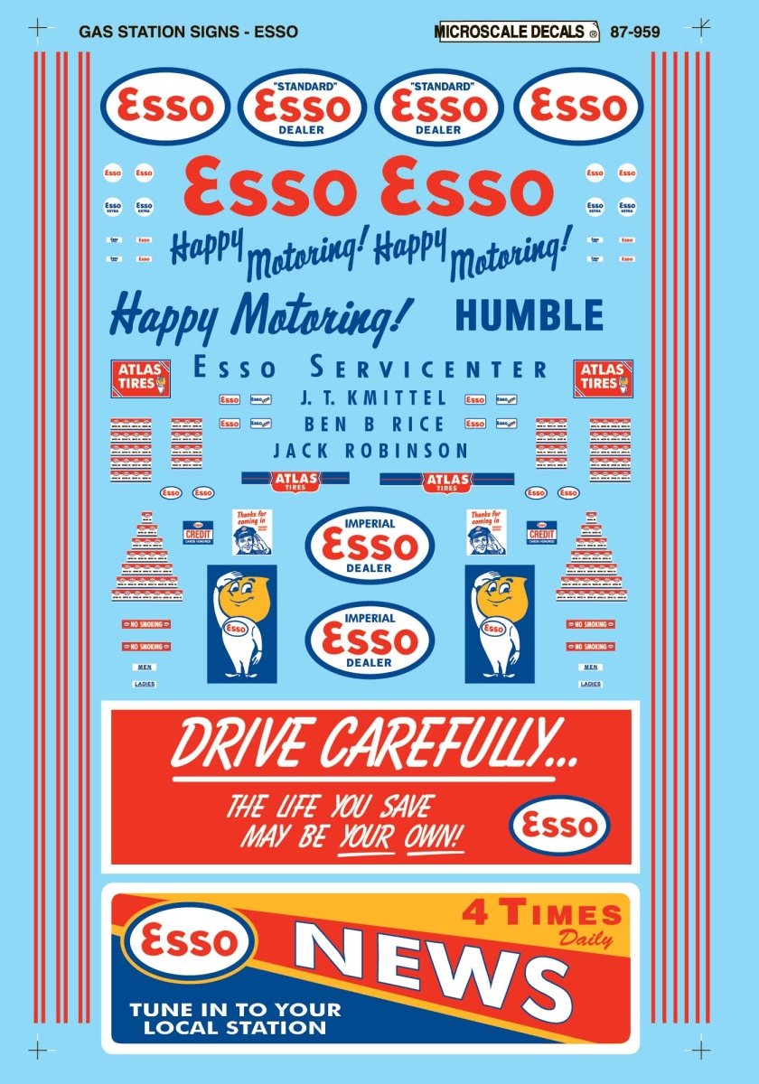 Microscale 60 - 959 N Scale Esso Gas Station Signs (1946 - 1965) Waterslide Decals - Oakville Model Trains Depot