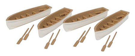 Walthers SceneMaster 4163 HO Scale Row Boat 4-Pack - Assembled - White, Tan