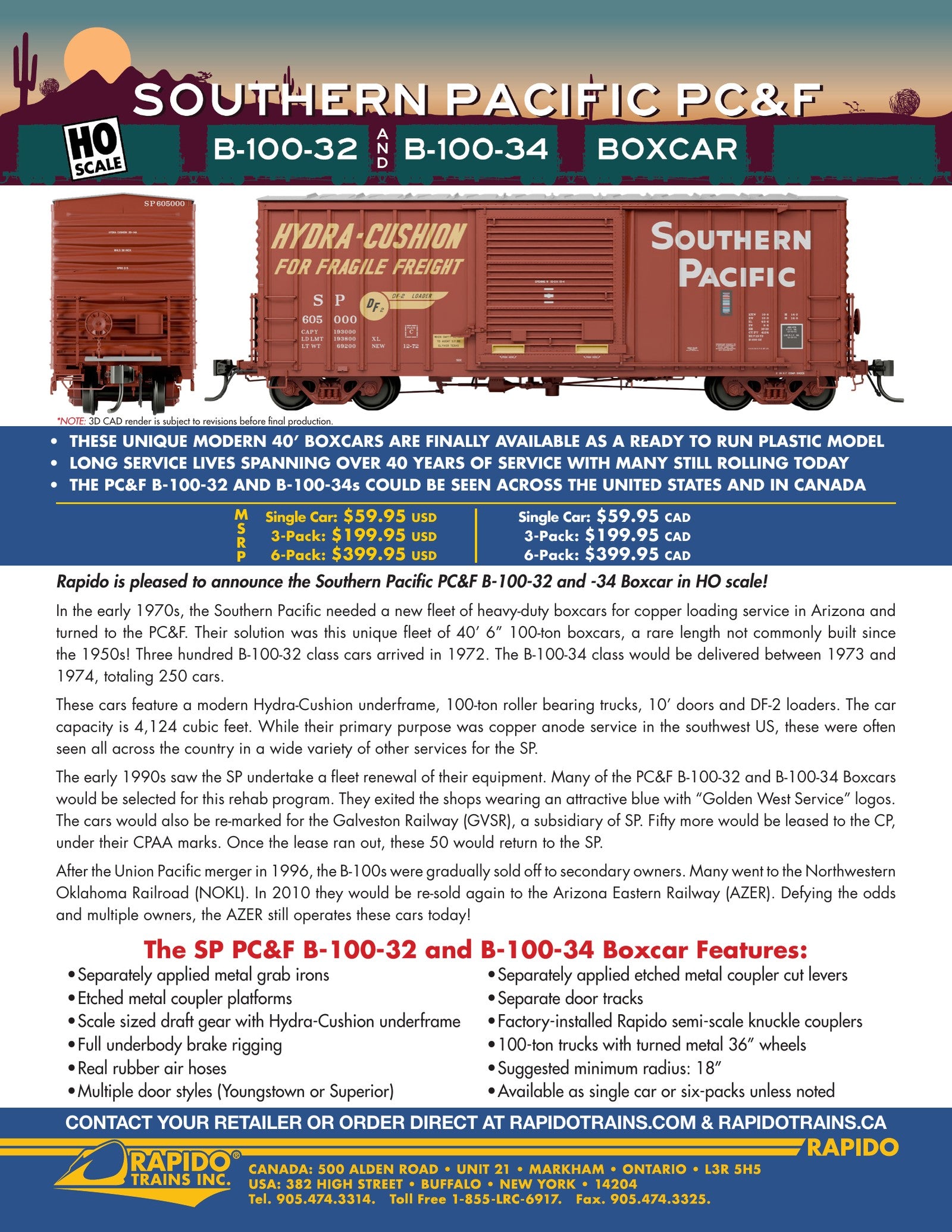 Rapido SP PC&F B-100-32 and -34 Boxcar sales sheet