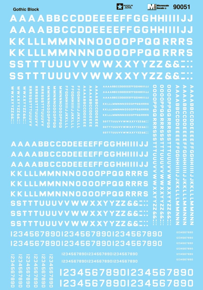 Microscale 90051 HO Scale Block Gothic Alphabet - White Waterslide Decals - Oakville Model Trains Depot
