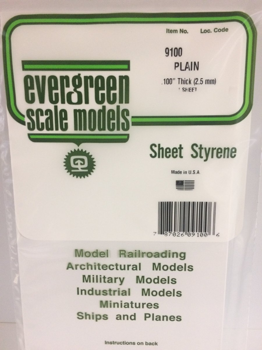 Evergreen 9100 .100" (2.5mm) Plain Opaque White Polystyrene Sheet - Oakville Model Trains Depot