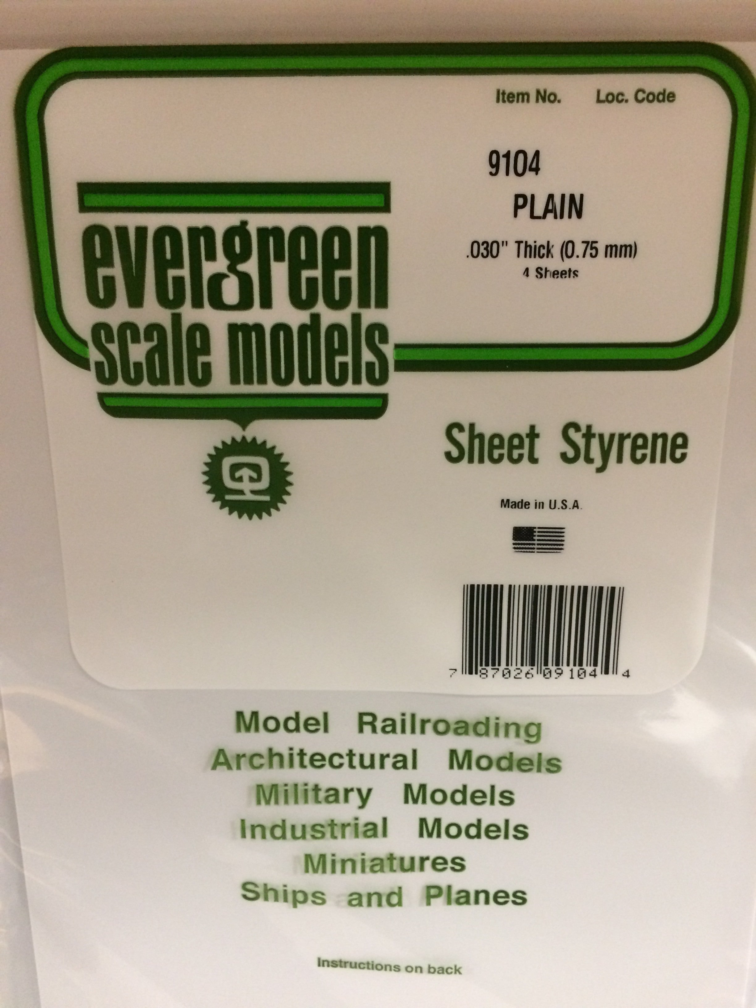 Evergreen 9104 .030" Plain 8"x21" Opaque White Polystyrene Sheet Bulk Pack (4 pcs)