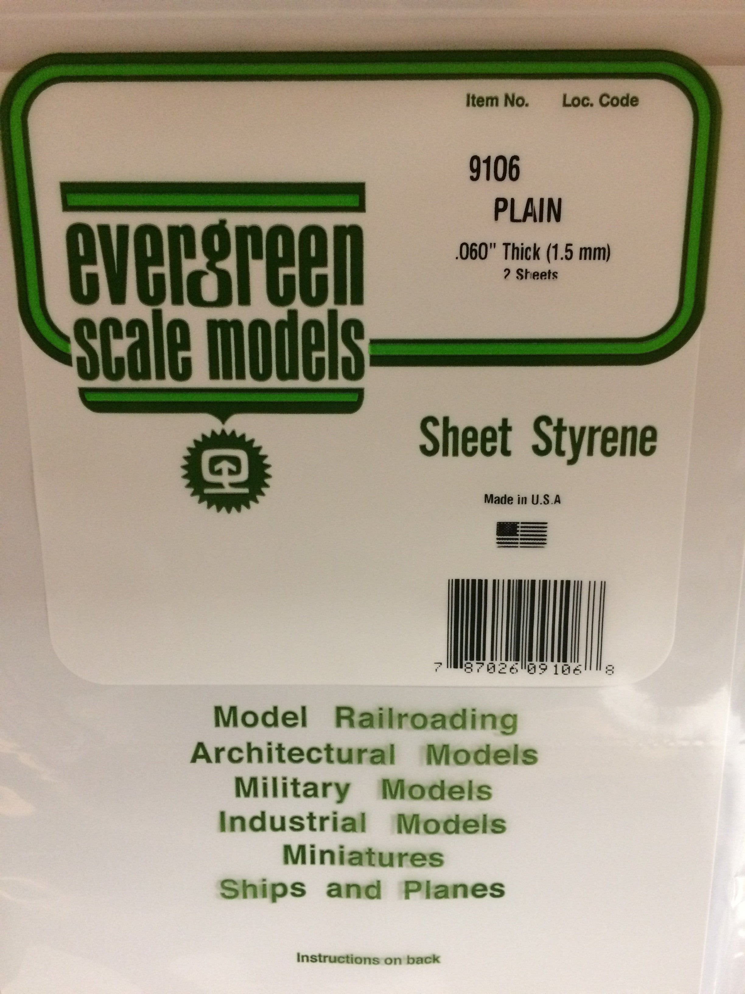 Evergreen 9106 .060" Plain 8"x21" Opaque White Polystyrene Sheet Bulk Pack (2 pcs)