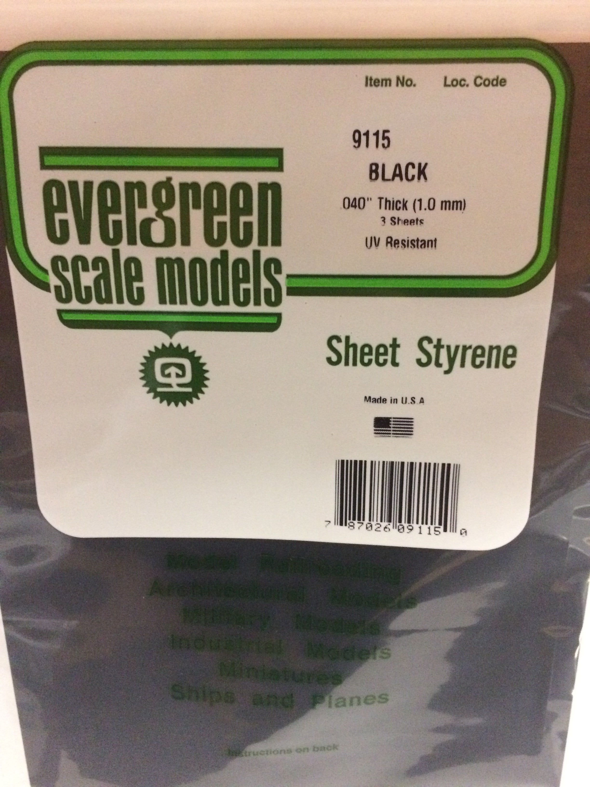 Evergreen 9115 .040" Plain 8"x21" Opaque Black Polystyrene Sheet Bulk Pack (3 pcs)