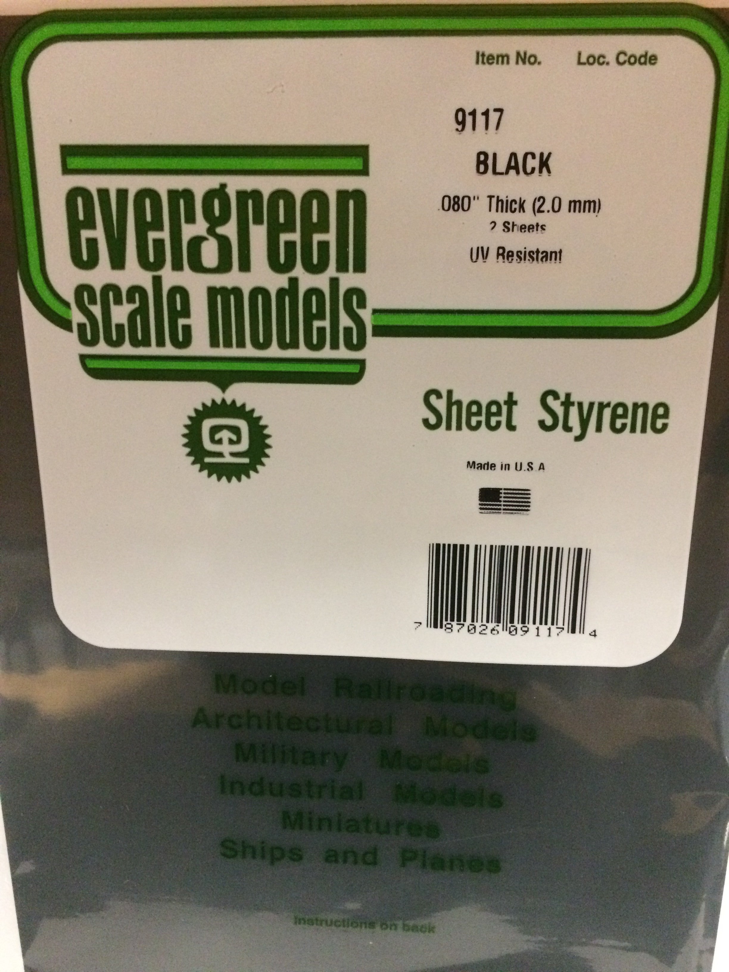 Evergreen 9117 .080" Plain 8"x21" Opaque Black Polystyrene Sheet Bulk Pack (2 pcs)