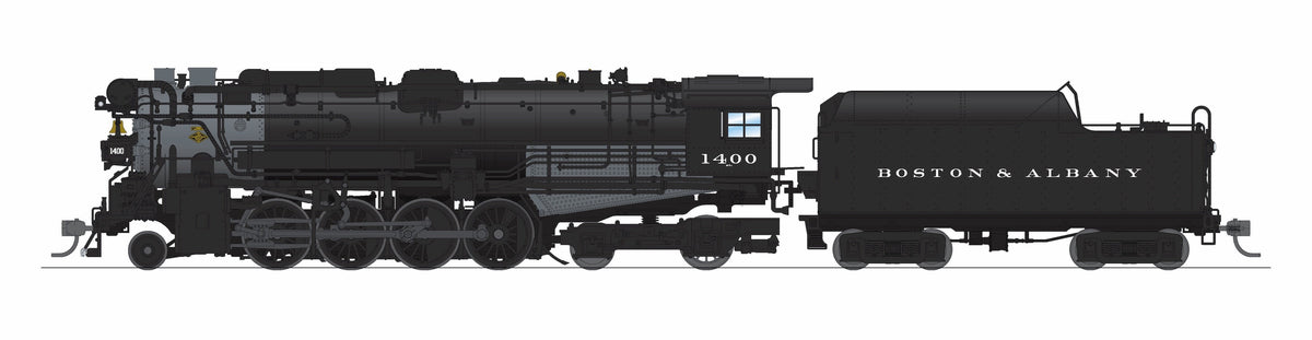 Broadway Limited Imports 9601 HO Boston & Albany A-1a Berkshire 2-8-4 (Brass-Hybrid), B&A #1400, Early 1930s Appearance, 4-Axle Tender, Roman Lettering, Stealth Series, No-Sound / DCC-Ready