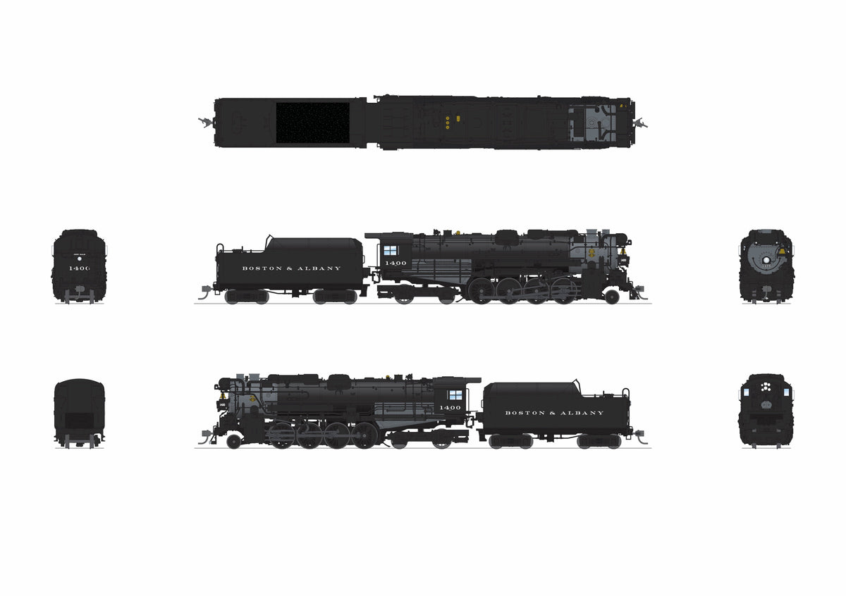 Broadway Limited Imports 9600 HO Boston & Albany A-1a Berkshire 2-8-4 (Brass-Hybrid), B&A #1400, Early 1930s Appearance, 4-Axle Tender, Roman Lettering, Paragon4 Sound/DC/DCC, Smoke — view 2