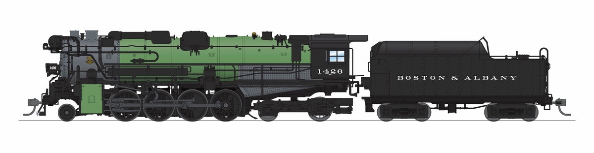 Broadway Limited Imports 9607 HO Boston & Albany A-1b Berkshire 2-8-4 (Brass-Hybrid), B&A #1426, 1930s Appearance w/ Sea Green Boiler, 4-Axle Tender, Roman Lettering, Stealth Series, No-Sound / DCC-Ready — view 9