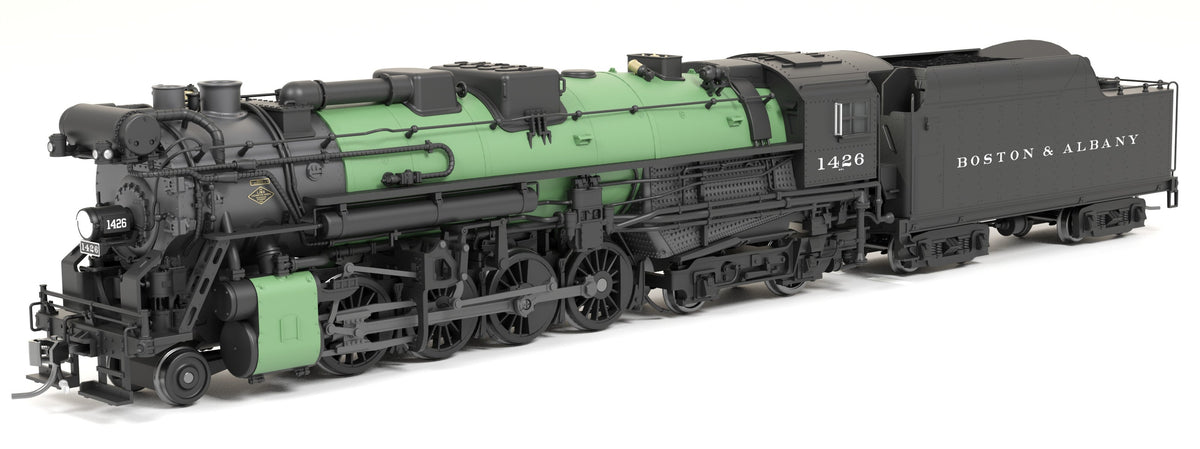Broadway Limited Imports 9606 HO Boston & Albany A-1b Berkshire 2-8-4 (Brass-Hybrid), B&A #1426, 1930s Appearance w/ Sea Green Boiler, 4-Axle Tender, Roman Lettering, Paragon4 Sound/DC/DCC, Smoke — view 2