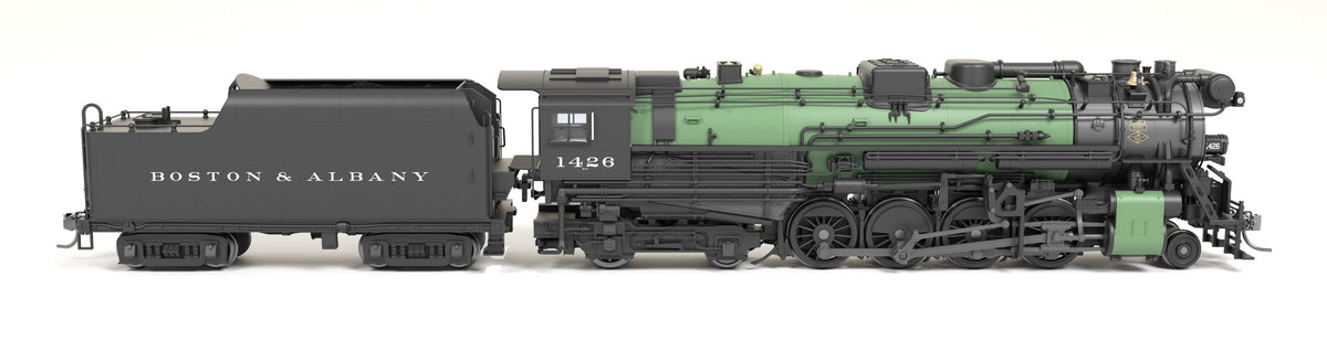 Broadway Limited Imports 9606 HO Boston & Albany A-1b Berkshire 2-8-4 (Brass-Hybrid), B&A #1426, 1930s Appearance w/ Sea Green Boiler, 4-Axle Tender, Roman Lettering, Paragon4 Sound/DC/DCC, Smoke — view 5