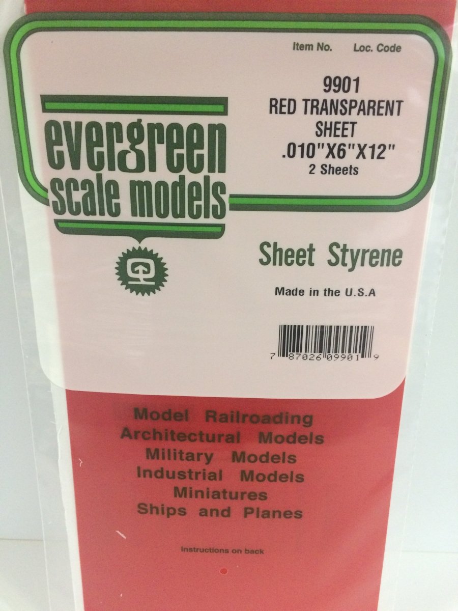 Evergreen 9901 .010" Red Transparent Polystyrene Sheet (2 pcs) - Oakville Model Trains Depot
