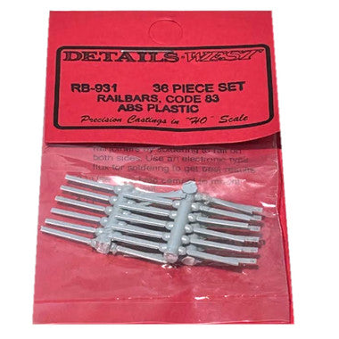 Details West 931 HO Scale Code 83 Railbars -- 6- & 4-Bolt, ABS Plastic - pkg(36)