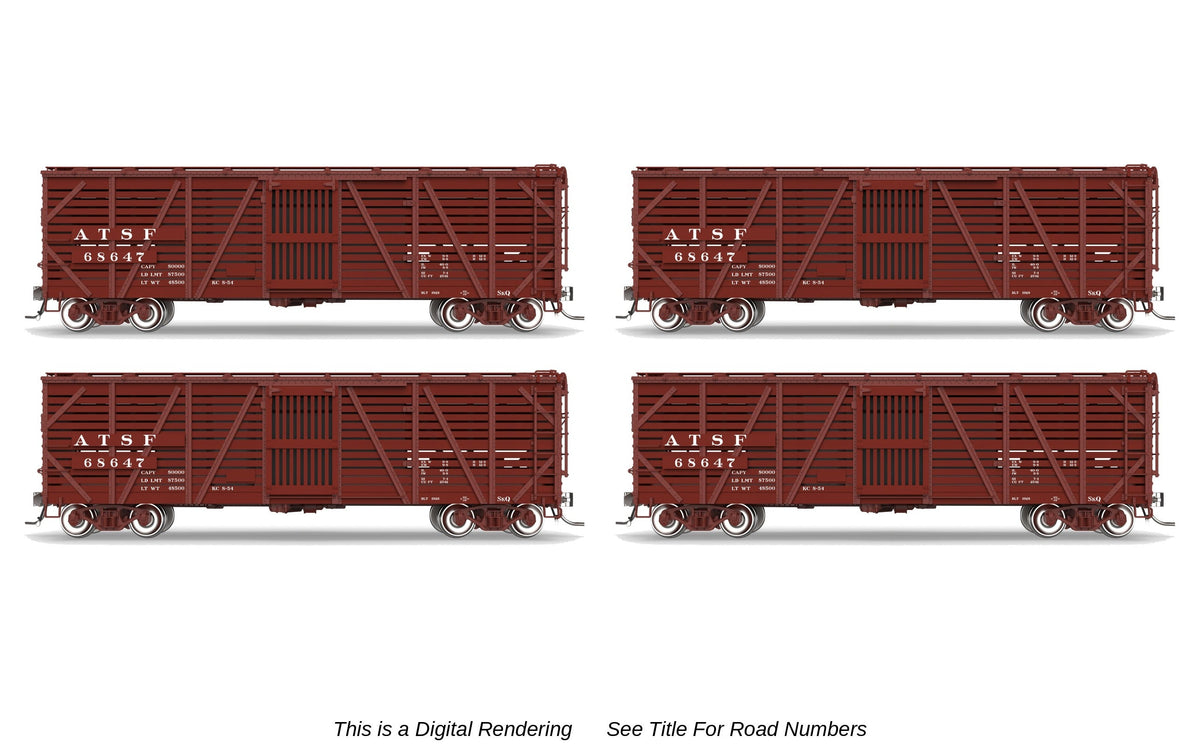 Broadway Limited Imports 10720 HO 40' Wood Stock Car 4-Pack, Santa Fe (Road Nos. 68695, 68757, 68796, 68823)