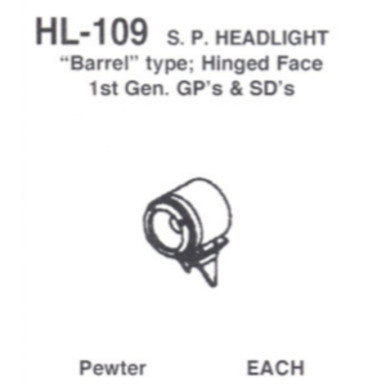 Details West 109 HO Scale SP Barrel-Type Headlight, Hinged Face