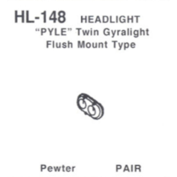 Details West 148 HO Scale Headlight "Pyle" Twin Gyralight, Flush Mount - 2 (pair)