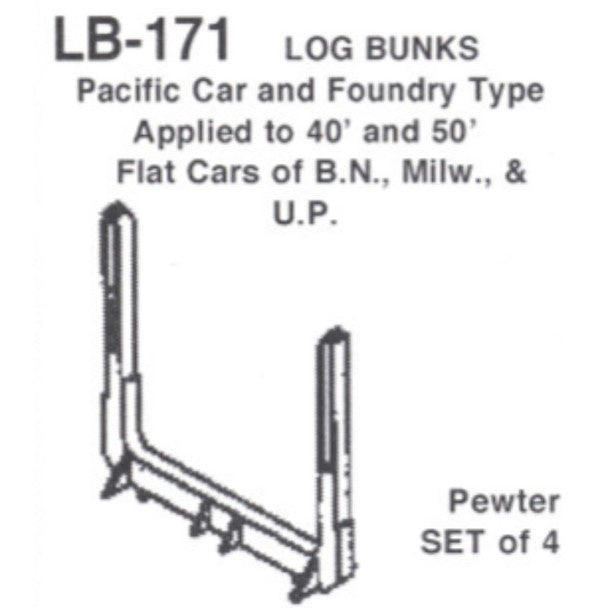 Details West 171 HO Scale Log Bunks: "PC&F" Type, for 40' & 50' Flat Cars - pkg(4), makes one flat car