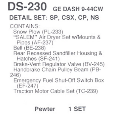 Details West 230 HO Scale Details West DS-230 - GE Dash 9-44CW Detail Set (SP, CSX, CP, NS)